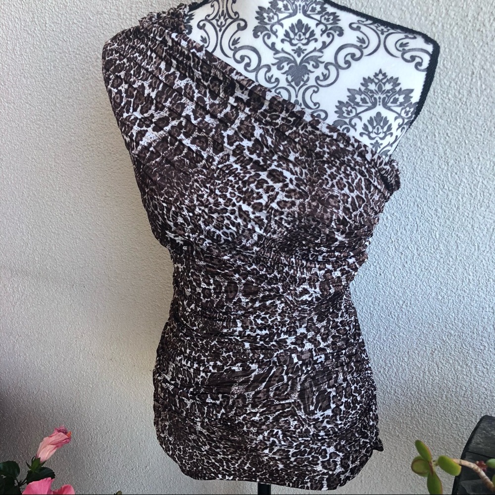 Animal Print One Shoulder Top/ Blouse